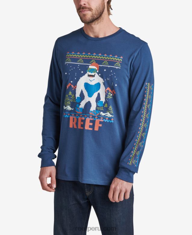 camiseta de manga larga con animal fiestero insignias azules 0RZL2595 hombres Reef
